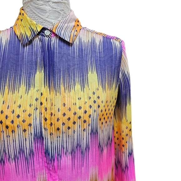 Anthropologie Leifsdottir Colorful All Silk Button Up Long Sleeve Blouse Size 0 - Picture 7 of 12